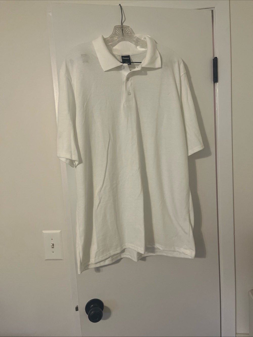 Hanes Men's white polo shirt size L NEW